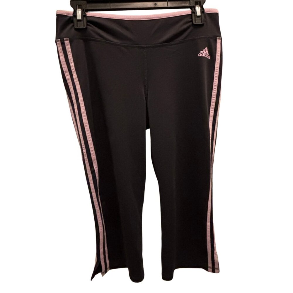 Adidas black and lavender cropped track pants leggings joggers capris M